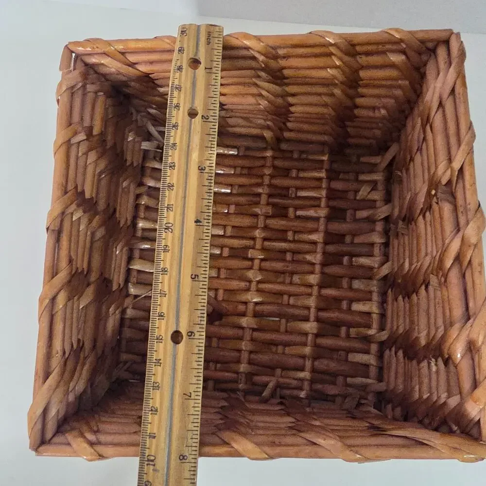 Brown Rectangular Wicker Storage Basket Rustic Farmhouse Organizer